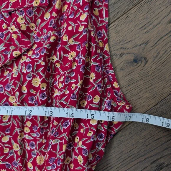 Vintage 90s Robbie Bee Floral Button Front Maxi Dress Red Rayon Sz 12 (Fits like - Picture 3 of 4